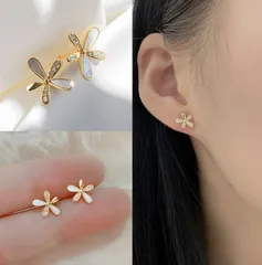 ピアス レディース 花 フラワー 白 ホワイト 小さめ スタッドピアス 18kコーティング ゴールド 金属アレルギー対応 キュービックジルコニア かわいい 大人可愛い おしゃれ 華奢 上品 オフィス 通勤 通学 誕生日 プレゼント ギフト 送料無料