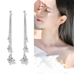 ピアス レディース 蝶々 揺れる ロングピアス CZダイヤ (キュービックジルコニア) 韓国ファッション アレルギー対応 ポイント消化 誕生日 母の日 プレゼント