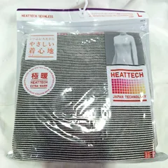 未使用★ユニクロ HEATTECH シームレスリブタートルネックT 極暖 長袖 ストライプ Lサイズ