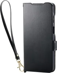 344 エレコム Galaxy A25 5G (SC-53F) ケース 手帳型 マグネット式 レザー 耐衝撃 衝撃吸収 カード収納 スタンド機能 ハンドストラップ付き ブラック PM-G253PLFY4BK