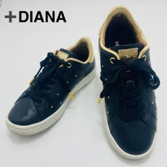 +diana　プラスダイアナ　レザースニーカー　極小スタッズ　レースアップ　21.5cm　黒×金