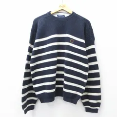 XL/古着 トミーヒルフィガー 長袖 ブランド セーター メンズ 90年代 90s ワンポイントロゴ コットン クルーネック 濃紺他 ボーダー【spe】 25nov11