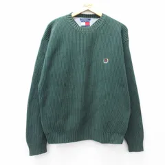 XL/古着 トミーヒルフィガー 長袖 ブランド セーター メンズ 90年代 90s ワンポイントロゴ コットン クルーネック 緑 25nov11