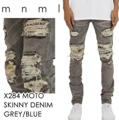 mnml X284 ウォッシュ加工ペイズリーダメージストレッチスキニーデニムパンツ 【GREY】【28〜32】