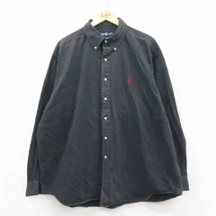 XL/古着 ラルフローレン 長袖 ブランド シャツ メンズ 90年代 90s ワンポイントロゴ BLAIRE 大きいサイズ ロング丈 コットン ボタンダウン 黒 25nov11
