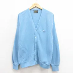 L/古着 長袖 ニット カーディガン メンズ 80年代 80s アクリル 水色 25nov12