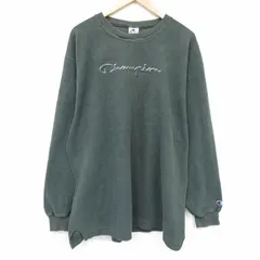 XL/古着 チャンピオン champion 長袖 トップス メンズ 90年代 90s ビッグロゴ 刺繍 裏起毛 大きいサイズ クルーネック 濃緑【spe】 25nov12