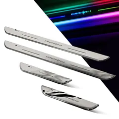 スターバーストギルド スカッフプレート 光る LED キッキング ステップガーニッシュ USB充電 配線不要 マグネット簡単取り付け 流れる サイドステップガード アクリル製 マルチ車種対応 (ロング＆ショート4本セット)