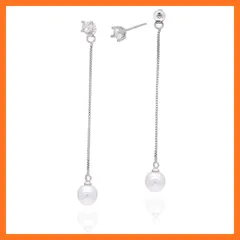 【新品】 [Adelina Style] パール ピアス レディース 人気 ゆれる スタッドピアス 1ペア 真珠 パールピアス シルバー925 純銀 イヤリング 金属アレルギー対応 ベネチアンチェーン (タイプA) 0