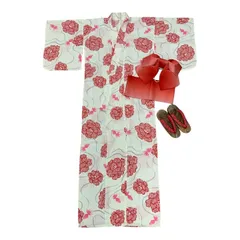 【新品 大特価】ME-C-59 レディース浴衣　４点セット　浴衣　下帯　作り帯　下駄　夏　お祭り　夏祭り　デート　イベント　花火　女性　婦人　花柄　和モダン　お洒落　和装　限定価格　セール　SALE  レディースファッション　盆踊り 花　金魚　赤　生成り