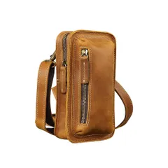 【新着商品】レザー 本革厚手 ウエストポーチバイク用 ミニウエストバッグ 男女兼用 セカンドバッグ 手持げバッグ 胸バッグ ブラウン ボディバッグ ミニ斜め掛け メンズ ミニワンショルダーバッグ 黒 革 牛 [Ｗｈａｔｎａ]