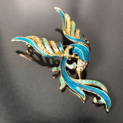 ブローチ エナメル加工 鳥モチーフ 鳳凰 青 ブルー ゴールドカラー