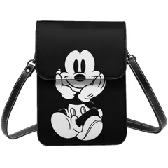 【新着商品】ショルダーバッグ 薄い スマホポーチ本革 レディース 人気 メンズミニポーチ グッズ 人気 財布 アニメキャラクター 斜め掛け 大きな黒い耳のマウス バッグ [JMI] 高い19cm*幅13.5cm*厚1cm