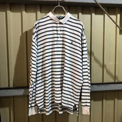 1564 POLO GOLF 長袖ポロシャツ ホワイト グレー L ポロゴルフ ワンポイント 刺繍ロゴ ポロポニー ボーダー柄 古着卸 アメリカ仕入
