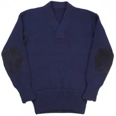 40s UNKNOWN Vネック エルボーパッチ付き ローゲージ ウールニット レタードセーター 濃紺★ビンテージ カレッジ アイビー