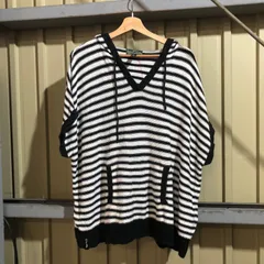 1565 LAULEN RALPH LAUREN セーターベスト ホワイト ブラック M ローレンラルフローレン ニット ボーダー柄 コットン フード付き 古着卸 アメリカ仕入