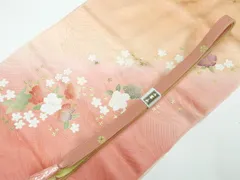 【一輝堂】和装小物 帯締め帯揚げセット 高麗組 金彩 花 美品 帯締 帯揚 26w01-247