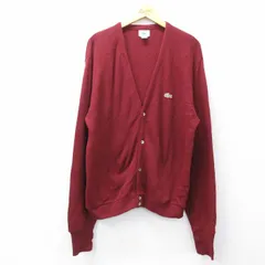 XL/古着 ラコステ LACOSTE IZOD 長袖 ニット カーディガン 90年代 90s ワンポイントロゴ アクリル USA製 エンジ 25nov13