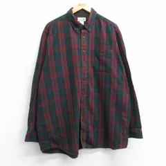 XL/古着 エルエルビーン 長袖 フランネル シャツ メンズ 00年代 00s ロング丈 コットン ボタンダウン エンジ他 チェック 25nov13