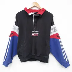 XL/古着 アディダス adidas 長袖 ハーフジップ スウェット メンズ 90年代 90s チームアディダス 大きいサイズ モックネック ハイネック 黒【spe】 25nov13