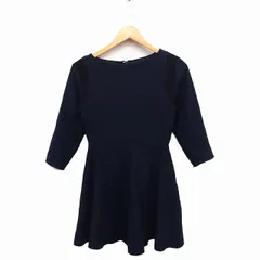 ラグナムーン LagunaMoon フレア ワンピース ミニ 七分袖 丸首 レース 無地 ウール混 F ネイビー 紺 /FT8