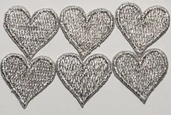 ワッペン　アイロン　ハート　シルバー　６枚