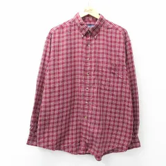 XL/古着 ランズエンド 長袖 ブランド シャツ メンズ 00年代 00s 大きいサイズ コットン ボタンダウン エンジ系他 チェック 25nov14