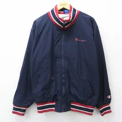 L/古着 チャンピオン champion 長袖 ナイロン ジャケット メンズ 90年代 90s ワンポイントロゴ 紺 内側キルティング 25nov14