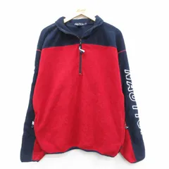 L/古着 ノーティカ 長袖 ブランド ハーフジップ フリース ジャケット メンズ 90年代 90s ビッグロゴ ツートンカラー USA製 赤他【spe】 25nov14