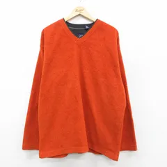 L/古着 ギャップ　GAP　長袖 フリース ジャケット メンズ 00年代 00s 無地 Vネック オレンジ 25nov14