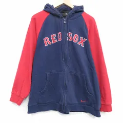 XL/古着 ナイキ NIKE 長袖 フルジップ スウェット パーカー メンズ 00年代 00s MLB ボストンレッドソックス 刺繍 大きいサイズ ラグラン 紺他 メジャーリーグ ベースボール 野球 25nov14