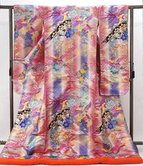 6k930 色掛下 正絹 袷 花嫁衣裳 紫 青 赤 金色 緑 白 花柄 和装 - メルカリ