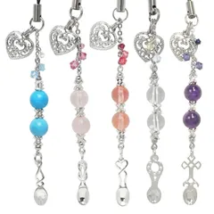 新品 チャーム ストラップ キラキラ スワロフスキー おしゃれ 天然石 恋愛 金運 健康 パワーストーン シルバー アク　セサリー 英国ラブスプーン スマホ お守り ラッキーチャーム