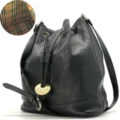 【揺れで映える大人巾着】　Burberrys ショルダーバッグ 巾着 ノバチェック シボ革 ゴールド金具 バーバリー シャドーホース　ブラック