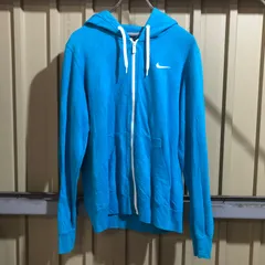 1567 NIKE ジップアップパーカー ブルー M ナイキ スウェット フルジップ ワンポイント 刺繍ロゴ 古着卸 アメリカ仕入