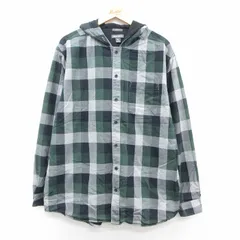 XL/古着 エディーバウアー 長袖 フランネル シャツ ジャケット パーカー メンズ ロング丈 コットン 緑他 チェック 25nov15
