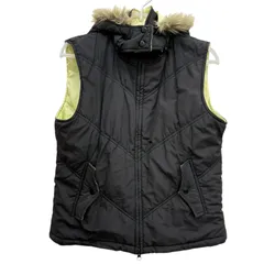 【SKY BOMBER 391B08】中綿ベスト アウター フェイクファー M ブラック/イエロー メンズ