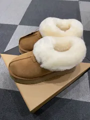 本革ふわふわムートンブーツキャメル系　厚底ブーツ　ファー付き