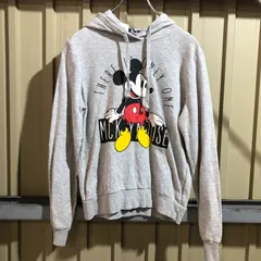 1568 Disney Mickey Mouse パーカー グレー S ディズニー ミッキーマウス スウェット プリントロゴ 古着卸 アメリカ仕入