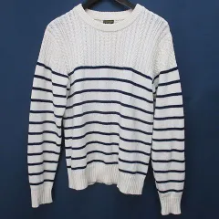 エドウィン EDWIN ボーダー柄 長袖 ニット セーター S 白系 アイボリー ケーブル編み リブ