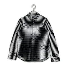 中古 メンズ パーリーゲイツ PEARLY GATES 長袖ポロシャツ 4(M) 紺×白 裏微起毛 ボタンダウン ボーダー 星柄