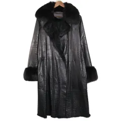 イタリア製 LAWRENCE STEELE（ローレンス・スティール）ラビットフォックスファー 本革レザー型押し ロングコート 黒ブラック40