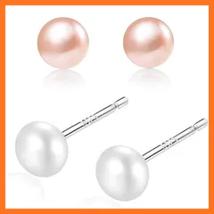 【新品】 [Aollaa]アオラー パールピアス ボディピアス パールイヤリング つけっぱなし 一粒パール 天然淡水パール シルバー925ポスト【白7.5mm＋ピンク6.5mm2ペアセット】エレガント イヤリング レディース 母の日 プレゼント ギフト