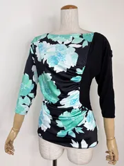 《新品》社交ダンス　ブラック×グリーン系　ラグラン　袖デザイントップス　衣装