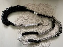 パラコード　スマホ　ショルダー　ストラップ　ハンドメイド　フリルリボン　パールビーズ　2way