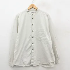 XL/古着 長袖 シャツ メンズ 90年代 90s コットン ノーカラー 薄ベージュ 25nov17