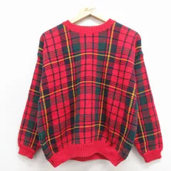 古着 ギャップ GAP 長袖 セーター レディース 90年代 90s コットン クルーネック 赤他 チェック 25nov17