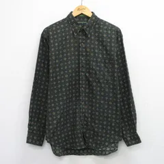 XL/古着 長袖 シャツ メンズ 総柄 コットン ボタンダウン 緑他 25nov17