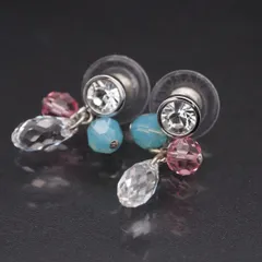 M338 スワロフスキー SWAROVSKI ピアス ダイヤモンド風 ブルー ピンクカラー スウィング デザイン シルバー