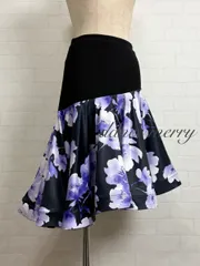 新品　社交ダンス　ラテン　スカート　黒　紫　白　花柄　0314　レッスン　パーティ　チャチャチャ　サンバ　0312　0313